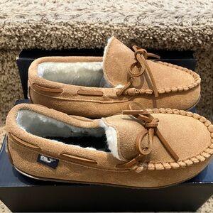 Tan Suede Moccasin Slippers